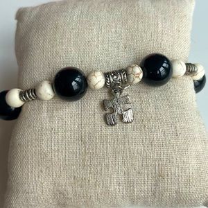Black Onyx / White Magnesite Bracelet with puzzle piece.